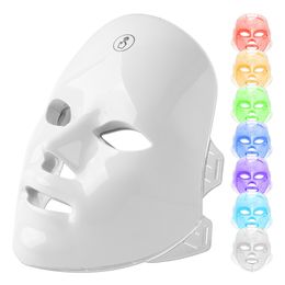 Masajeador facial 7 colores Máscara LED con cuello Pon Terapia Luz roja Eliminación de arrugas y acné Belleza Cuidado de la piel 230221