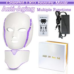 Face Massager 7 Colors Light LED Mask with Neck Face Care Treatment Beauty Anti Acne Therapy Face Whitening Skin Rejuvenation Machine 230815