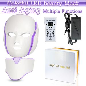 Gezichtsmassageapparaat 7 kleuren licht LED-masker met nekverzorging Behandeling Schoonheid Anti-acnetherapie Whitening Huidverjonging Machine 230831