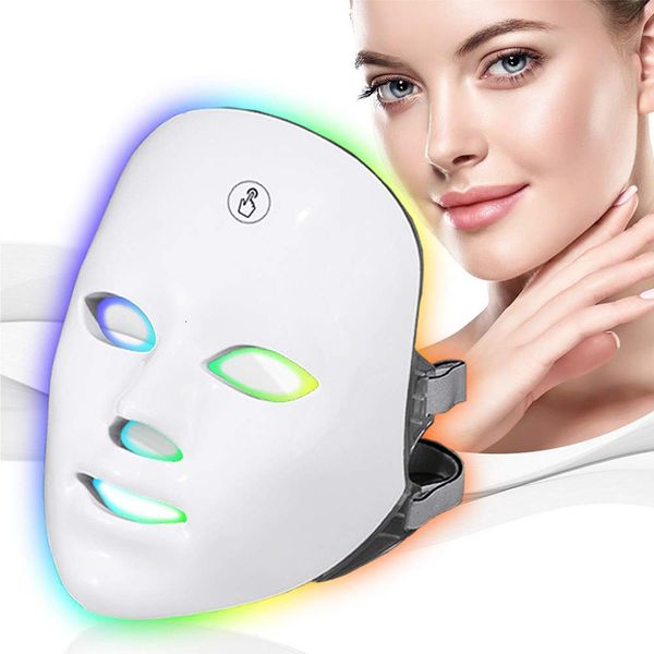 Masseur de visage 7 couleurs sans fil thérapie par masque LED Pon USB Recharge pour Anti-âge rajeunissement de la peau soin dispositif de beauté 230831
