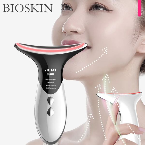 Masseur de visage Bioskin Smart cou beauté masseur LED Pon thérapie EMS chauffage visage levage Vibration peau serrer Anti-rides supprimer dispositif 231005