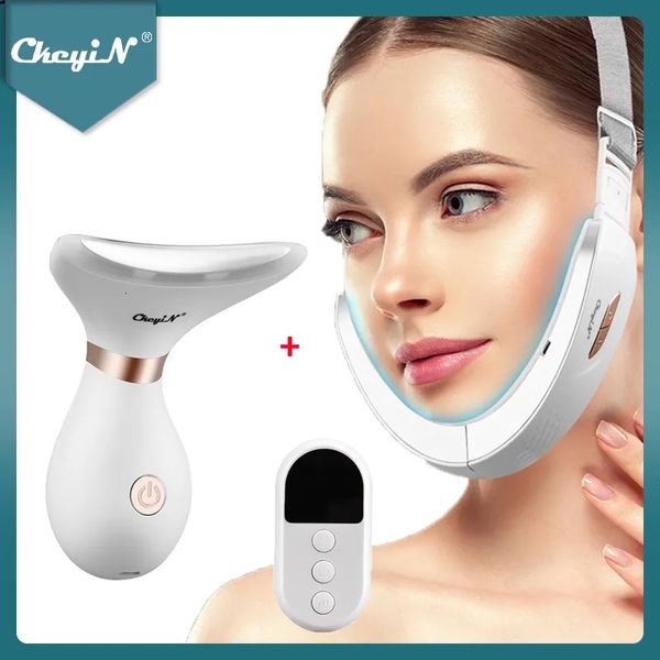 Masajeador facial CkeyiN EMS V Cinturón de simulación facial Masajeador de elevación de mejillas y barbilla LED Pon Removedor de arrugas Anti edad Eliminación de papada Cuello más delgado 230927