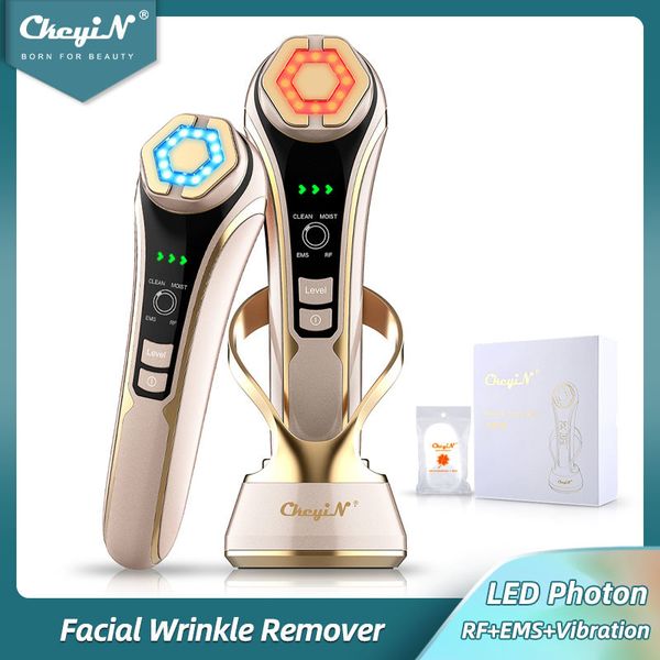 Masajeador facial CkeyiN multifunción EMS Lifting masajeador LED Pon Wrinkle Remover RF Compress 1200Hz Vibración Dispositivo antienvejecimiento 230609