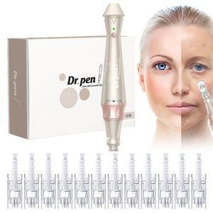 Masajeador facial E30 Micro Needle Pen con 12 cartuchos Nano Wireless Skin Care Kit Máquina de rejuvenecimiento 230612