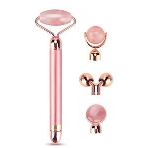 Masseur de visage Électrique Rose Quartz Masseur Rouleau 4 En 1 Vibrant Quartz Rouleau Visage Corps Outil De Massage Soins De La Peau Lifting Beauté Bar 230615