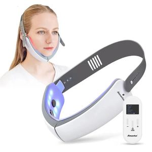Masajeador facial EMS Dispositivo de estiramiento facial con microcorriente LED Pon Terapia Masaje de vibración Papada V-line Lift Máquina para adelgazar facial 231021