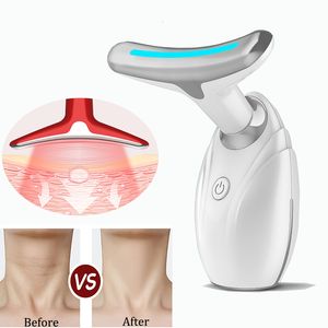 Masajeador facial EMS Cuello Levantamiento de la piel Apretar Microcorriente eléctrica Ion Vibración caliente Removedor de arrugas LED Pon Dispositivo de belleza 230314