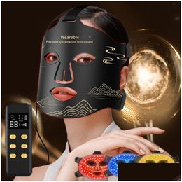 Gezichtsmassageapparaat Gezicht Masr 3D Led Infrarood Rood Lichttherapie Neksilmasker Huidverjonging Antirimpel Fleuren Anti-veroudering Pon 230629 Dhlx7