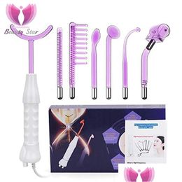 Gezichtsmassageapparaat Gezicht Masr Beauty Star 7 in 1 elektrode Glazen buis Hoge frequentie Hine Spot Acne Wand Spa Huidverzorging 221013 Drop Delivery Dhzta