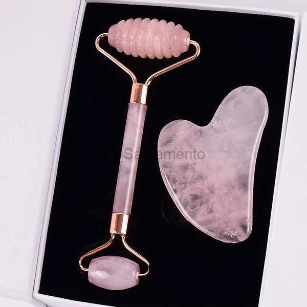 Masajeador facial Cuidado facial Rodillo de masaje Cuarzo rosa natural Melón Arena Herramienta Piel sana Máquina de masaje para el acné Cuello Pérdida de peso Antiarrugas Masa grasa 240321