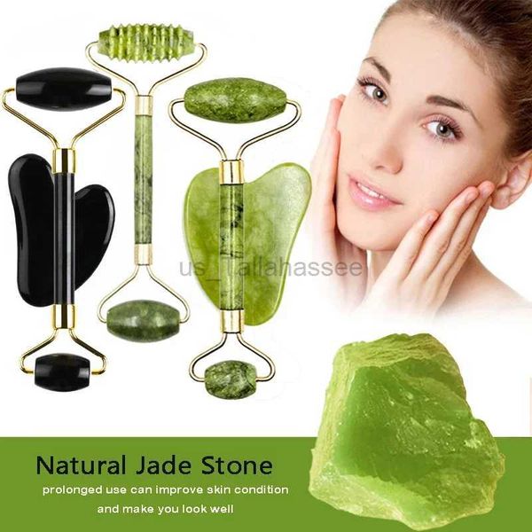 Masseur de visage Guasha pierre naturelle rouleau de Jade du visage ensemble d'outils Gua Sha pour Spa corps de Massage Rouleau vue 240322
