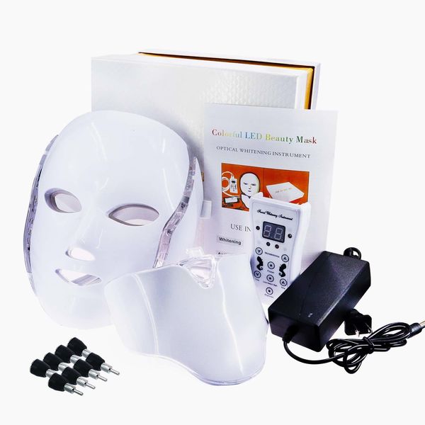 Máscara de masajeador de cara con cuidado de la piel de cuello 7 colores tratamiento con mascarilla de cara belleza anti acné terapia de acné blanqueador de máscara de spa led coreano 230815