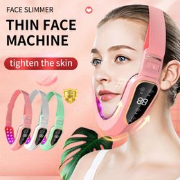 Face Massager Hefapparaat LED PON Therapie Vibratie Gezicht Slankmassager Dubbele kinreductiemiddel V -vormige kinhefgordel machine 230211