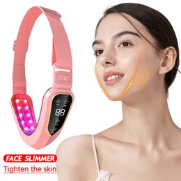 Masseur de visage Dispositif de levage LED Pon Therapy Minceur Masseur de vibrations Double menton en forme de V Cheek Lift Belt Machine 230211