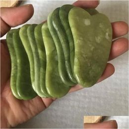 Face Massager Masr Natural Xouyan Stone Green Jade Guasha Gua Sha Board voor schroot Therapie Superkwaliteit Nood Naar hartvormige SCRA Drop D Dhgua