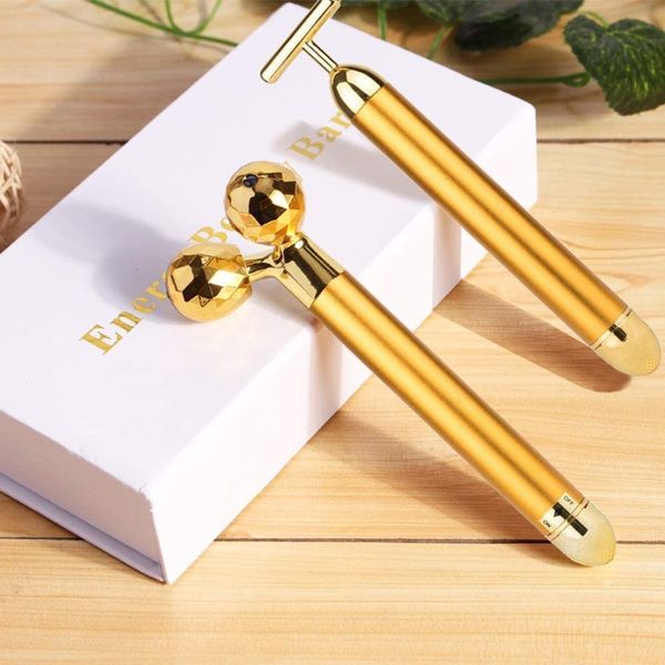 Masseur de visage Appareil de soins de beauté multifonction 24k Rouleau de bâton de massage 3D Golden Energy Bar Vibrant pour Tool 230613