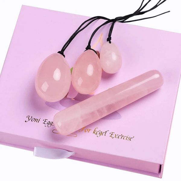 Masajeador facial Cuarzo rosa natural Yoni Juego de huevos Jade Músculo vaginal Reafirmante Kegel Ejercicio Varita de cristal Higiene femenina Masaje Piedra 231024