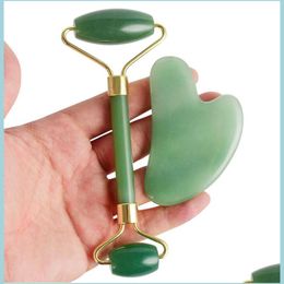 Visage Masseur Bruit Jade Rouleau Masr Outils Du Visage Véritable Vert Pour Le Visage Avec Gua Sha Drop Delivery Santé Beauté Mas Dhon2