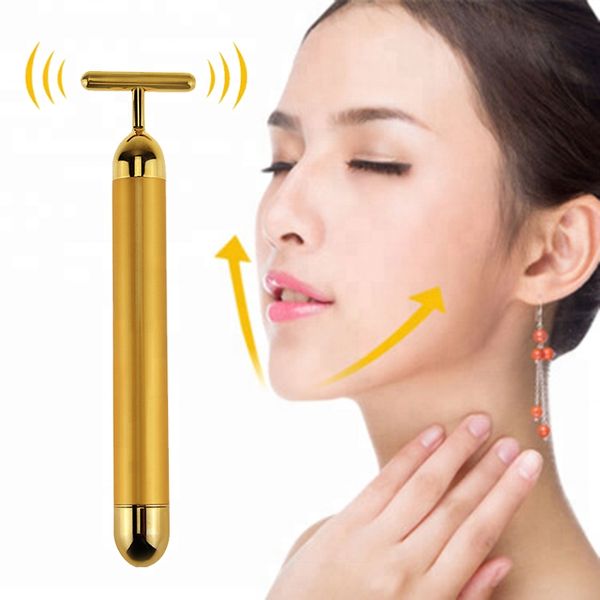 Rouleau de massage du visage Rouleaux 3D électriques dorés et outil de massage du nez des yeux du bras du visage en forme de T pour les soins de la peau