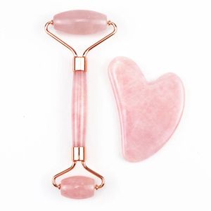 Masseur de visage Quartz Rose visage masseur mince pierre naturelle planche de Guasha rouleau de Jade grattoir en cristal Rose rouleau de Jade 231220