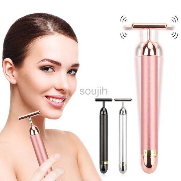 Masseur de visage t Type électrique Golden Beauty Stick V visage Artefact Massage de massage facial Masseur de vibration pour le visage Bar de rinking équipement de beauté pour le visage 240409