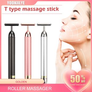 Face Massager Tshape 24K Energy Beauty Bar Vibrating Massager Masajera Facelift Dispositivos Piel Apretando Massaje Anti -Wrinking Roller 230808