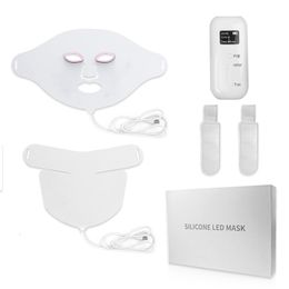 Visage Masseur Sans Fil 3D Silicone Masque LED 7 Couleurs Masque LED Soins Du Cou Beauté Machine Lifting De La Peau Serrage Anti Acné Rétrécir Les Pores 230621