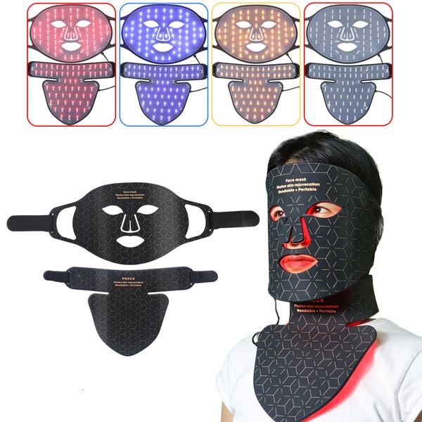 Masseur de visage sans fil 3D Silicone LED Masque de cou avec 480 perles de lampe Lumière infrarouge P sur le rajeunissement de la peau Anti Ance Shrink Pores 230726