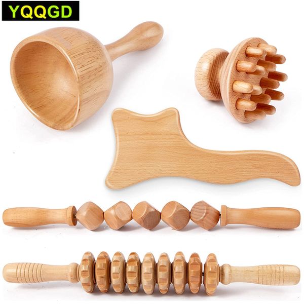 Masseur de visage Corps en bois Maderotherapy Massage du dos Roller Wheel Anticellulite Gua Sha Outils de massage Maderotherapy Kit pour massage réducteur 230609