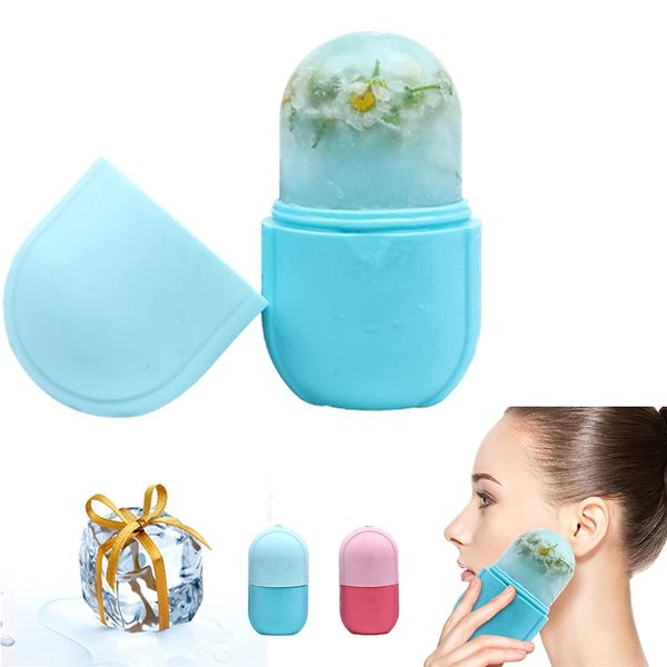 Rodillo facial Gua Sha, masajeador de hielo, herramientas para el cuidado de la piel, caja de cápsulas de cubo Facial, elimina las líneas finas, reduce los poros, reduce el acné