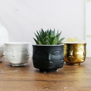 Visage Forme Designs Vase En Céramique Porcelaine Pot De Fleur Décoration De La Maison Accessoires Jardinières Or Noir Blanc Outils Y200709