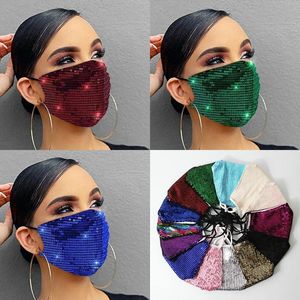 Máscara facial de dama de moda Poner filtro Salón Bling Lentejuelas Diseñador Máscaras de lujo Lavable Reutilizable con cuerda ajustable