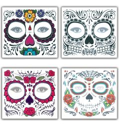 Face Tattoo Sticker Floral Day of the Dead Sugar Skull Temporary Face Tattoo Kit Halloween Makeup Tattoo Stickers Masquerade Party6414373