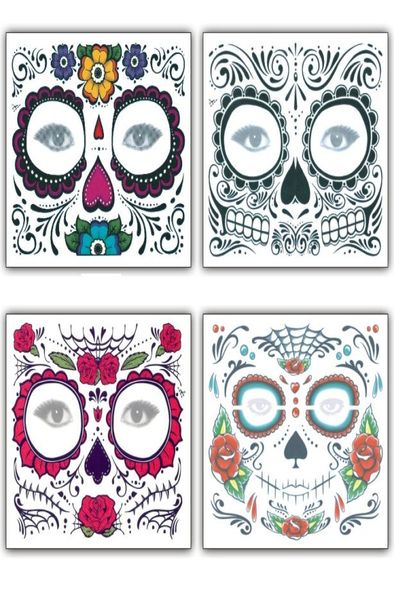 Face Tattoo Sticker Floral Day of the Dead Sugar Skull Temporary Face Tattoo Kit Halloween Makeup Tattoo Stickers Masquerade Party7478498