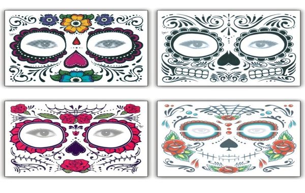 Face Tattoo Sticker Floral Day of the Dead Sugar Skull Temporary Face Tattoo Kit Halloween Makeup Tattoo Stickers Masquerade Party2091241