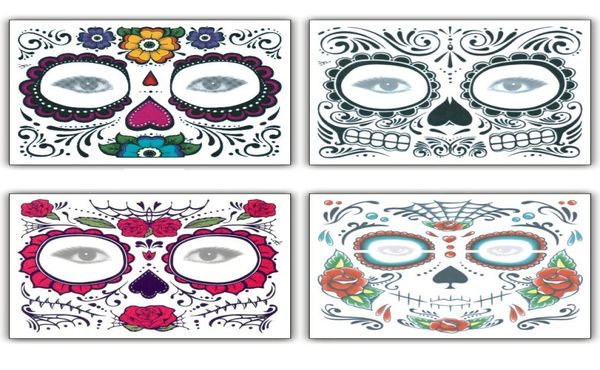 Face Tattoo Sticker Floral Day of the Dead Sugar Skull Temporary Face Tattoo Kit Halloween Makeup Tattoo Stickers Masquerade Party7596680