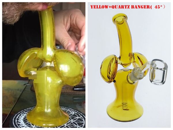 Facebook nuevo amarillo 6.5 pulgadas mini skurper bongs de vidrio reciclar plataformas petroleras dab rig Bong tuberías de agua de vidrio con 14.4 mm Moda conjunta de Instagram