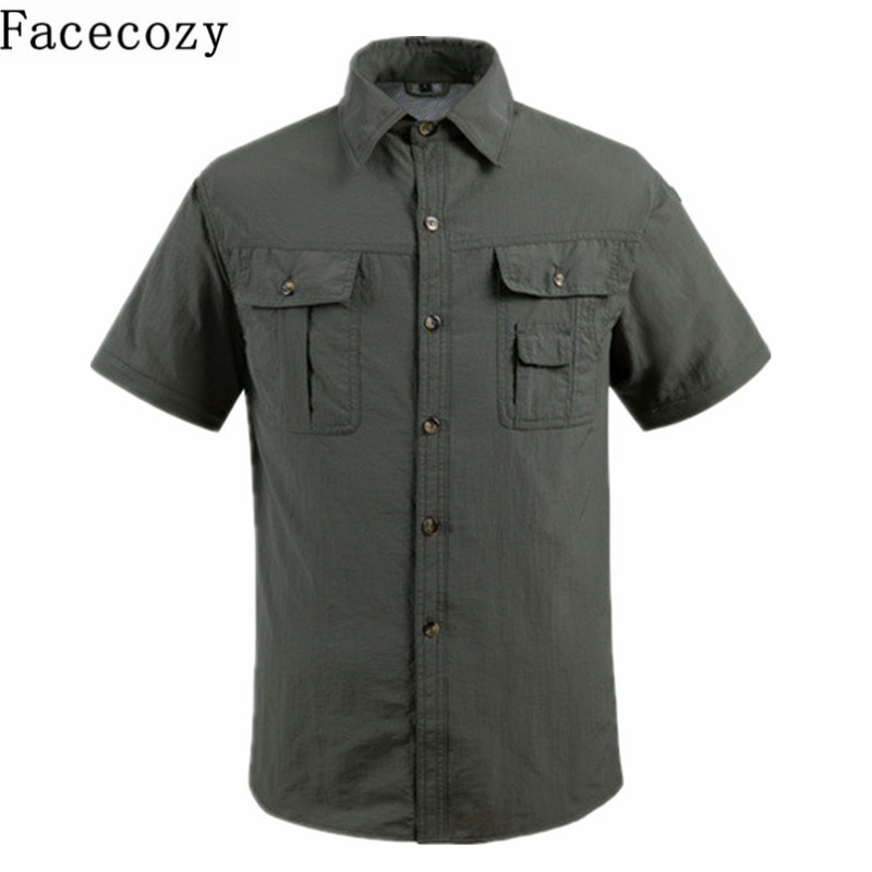 Facecozy Men Summer Outdoor UV Resistant Regabable Removable Shirt Turn-Down Collarクイックドライフィッシングコートトレッキングハイキング服