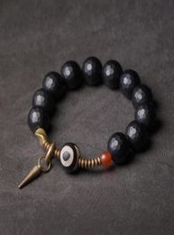 Face à 10 mm Brand Black Obsidian Bracelet mixte Perle tibtétane vintage Copper Zen Bijoux de prière de guérison pour hommes Femmes 2986764429