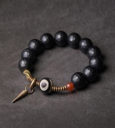 Geconfronteerd 10 mm streng zwarte obsidiaan armband gemengde tibtetan bead vintage verwerkte koper zen genezende gebed sieraden voor mannen dames2981262521