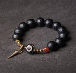Face à un brin de 10 mm, bracelet en obsidienne noire, perle tibétaine mélangée, cuivre traité vintage, bijoux de prière de guérison zen pour hommes et femmes 2986161719