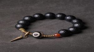 Bracelet en obsidienne noire à brin de 10 mm, perle tibétaine mixte, cuivre traité vintage, bijoux de prière de guérison zen pour hommes et femmes2982755687