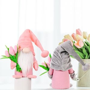 Adorno de muñeco enano sin rostro, decoración de escritorio bonita con Gnomo de tulipán, feliz Día de la madre, fiesta en casa, juguetes de decoración, poste de pie