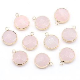 Gefacetteerde gemse Golden vergulde natuursteen Charms Chakra Reiki genezing roze kristallen hangers voor doe -het -zelfarmband ketting sieraden acc
