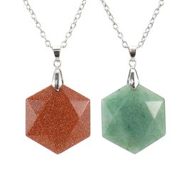 Pendentif en pierre naturelle en forme d'hexagramme à facettes, chaîne de pull, collier de guérison Reiki, vente en gros