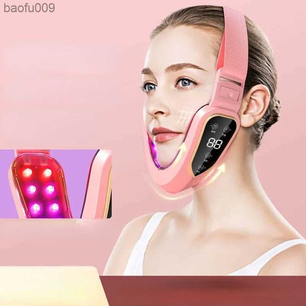 Dispositivo de elevación facial Fotón LED Adelgazamiento facial Vibración Masajeador Doble barbilla en forma de V Levantamiento de mejillas Masajeador facial Herramientas L230520