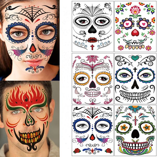 Maquillaje facial Tatuaje Pegatinas Fiesta de Navidad de Halloween Accesorios de escenario Arte Cara vestir Día de los muertos Calavera Tatuajes temporales Etiqueta