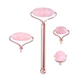 Facial Massager Zinklegering Hand Afneembare Rose Quartz Face Roller Natural Crystal Massage Schraper Rimpel Healing Health Care Tool