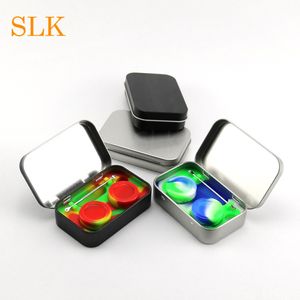 Fabrieken Sale 4 + 1 Tin Siliconen Opslag Kit Set met 2 Stks 5ml Silicon Wax Container Oil Jar DAB DABBER Tool Metal Box Case