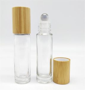Fabriek 10 ml glazen rol op fles met bamboe deksel voor essentiële oliën, milieuvriendelijke hervulbare heldere parfum voorbeeldflessen kd1
